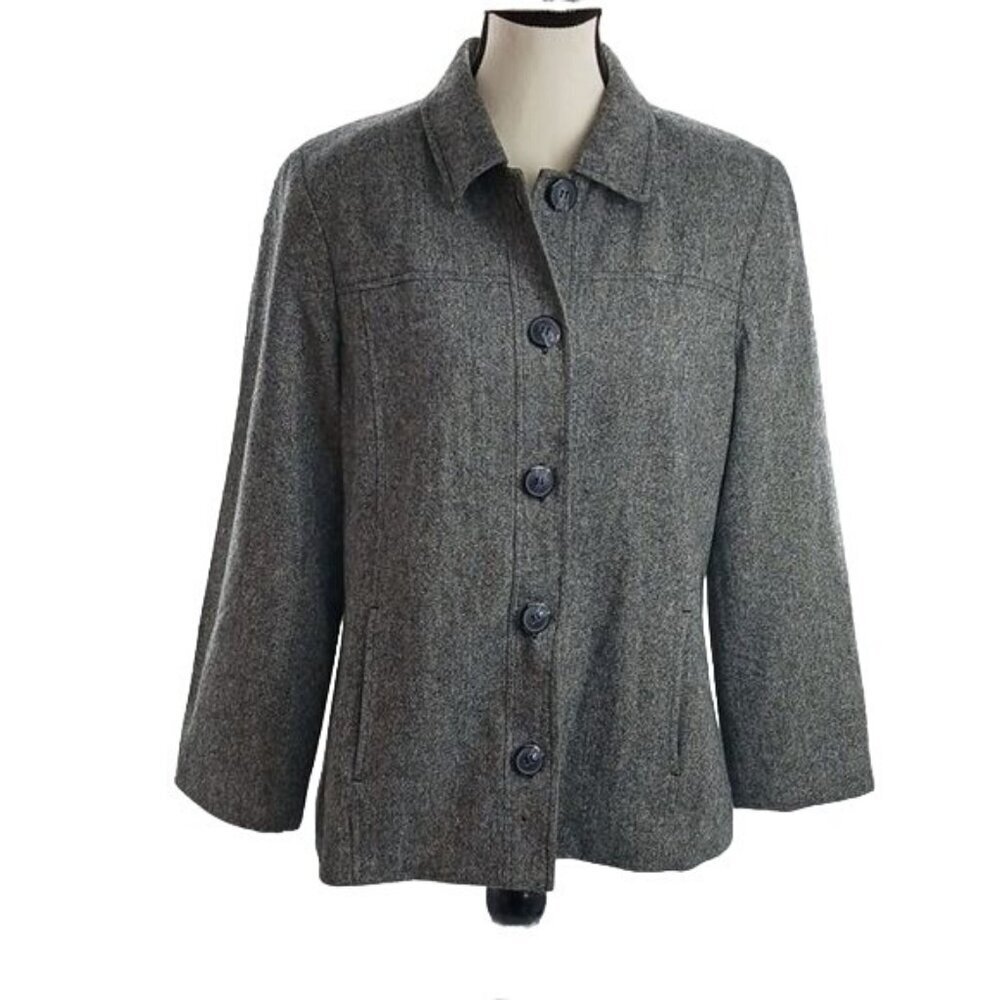 Appleseeds Womens Wool Silk Blend Jacket Gray Button Front Coat Size 12